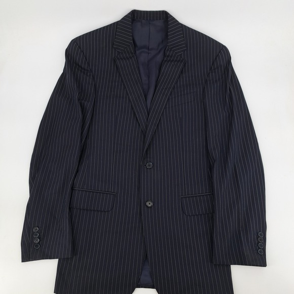 Leonard Logsdail Mens 38L Navy Blue Pinstripe 2 Piece Suit 31x31 Bespoke Style - Picture 2 of 16